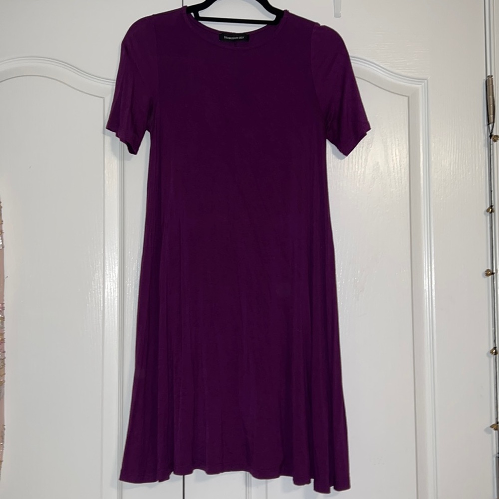 Hourglass Lilly Purple Short Sleeve Swing Dress